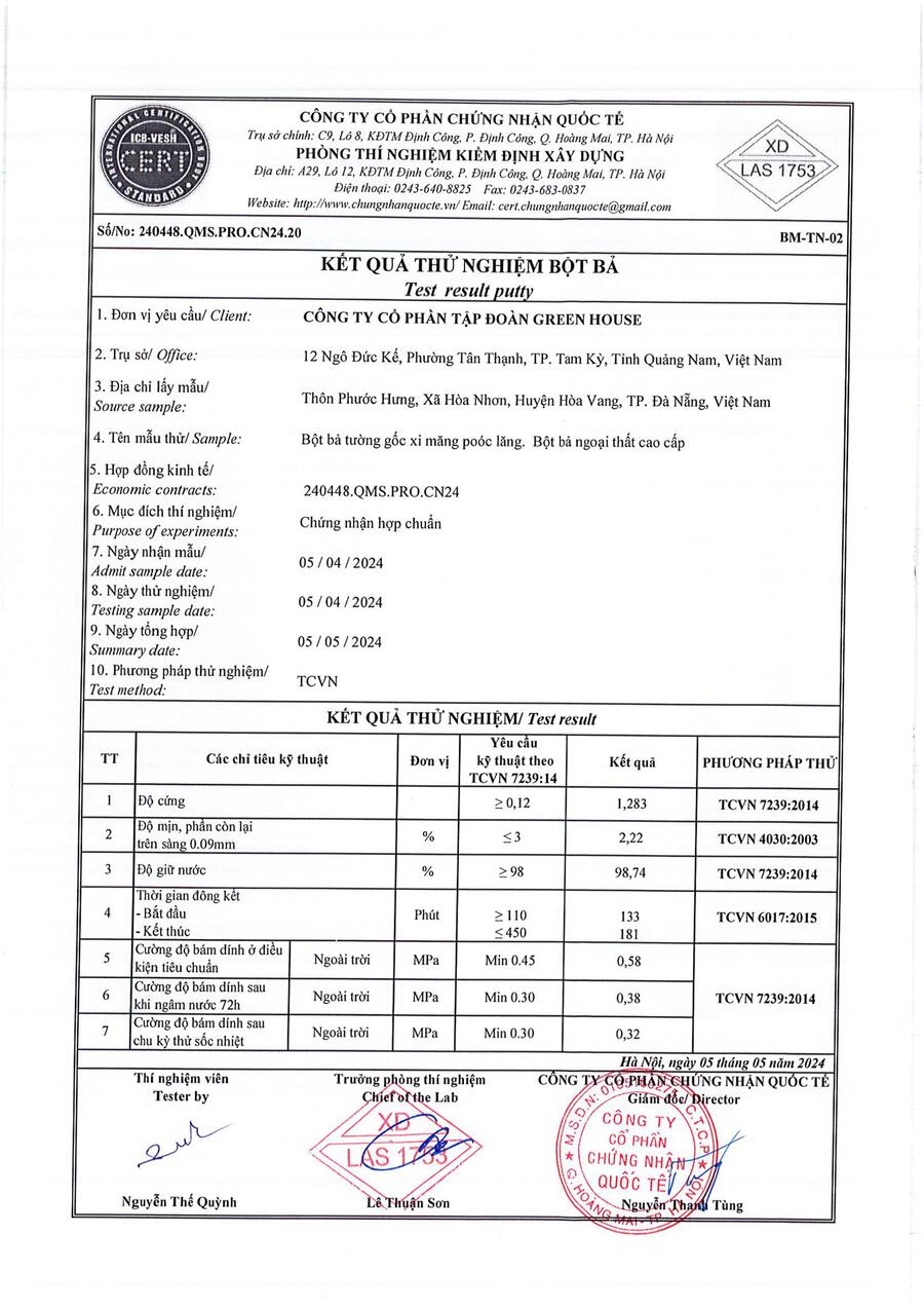 đề thí nghiệm sơn greenhouse